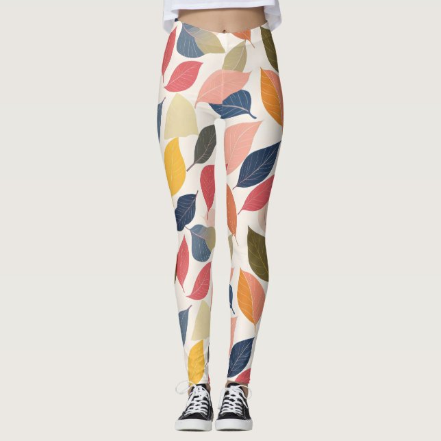 Färgfläckig Höst löv Leggings (Framsida)