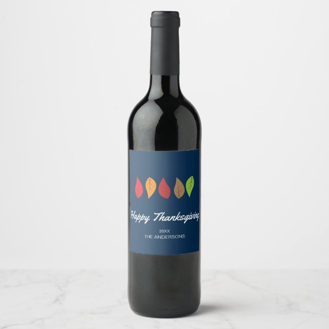 Färgfläckig Höst löv modern Thanksgiving Vinflaska Etikett (Framsida)