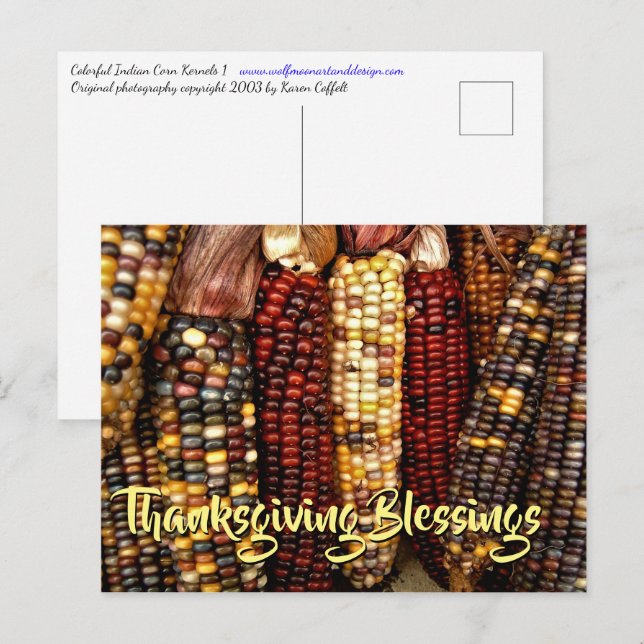 Färgfläckig indisk Maj Kernels Photo Thanksgiving Vykort (Fram/baksida)
