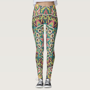 Färgfläckig indisk mexikansk etisk orientalisk M Leggings