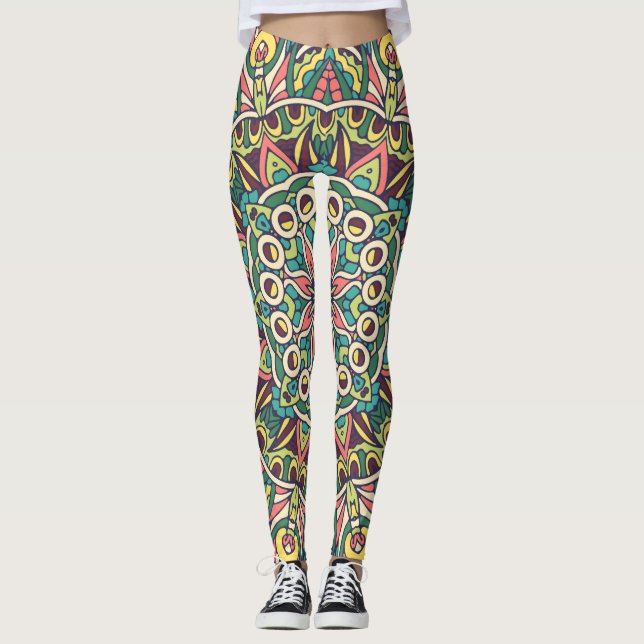 Färgfläckig indisk mexikansk etisk orientalisk Mat Leggings (Framsida)