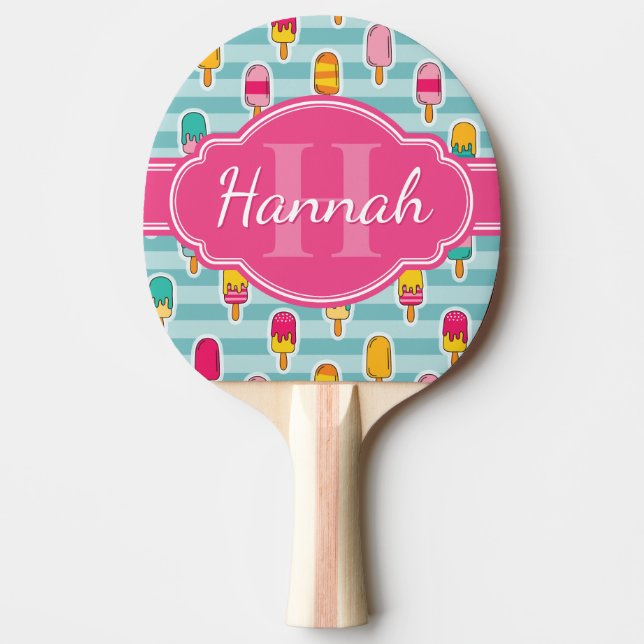 Färgfläckig ispap Mönster med Rosa Monogram Pingisracket (Framsidan)