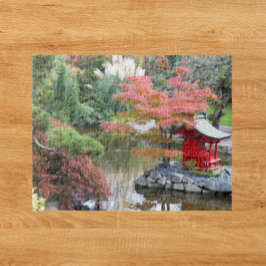 Färgfläckig japansk trädgårdsscen liggande pussel