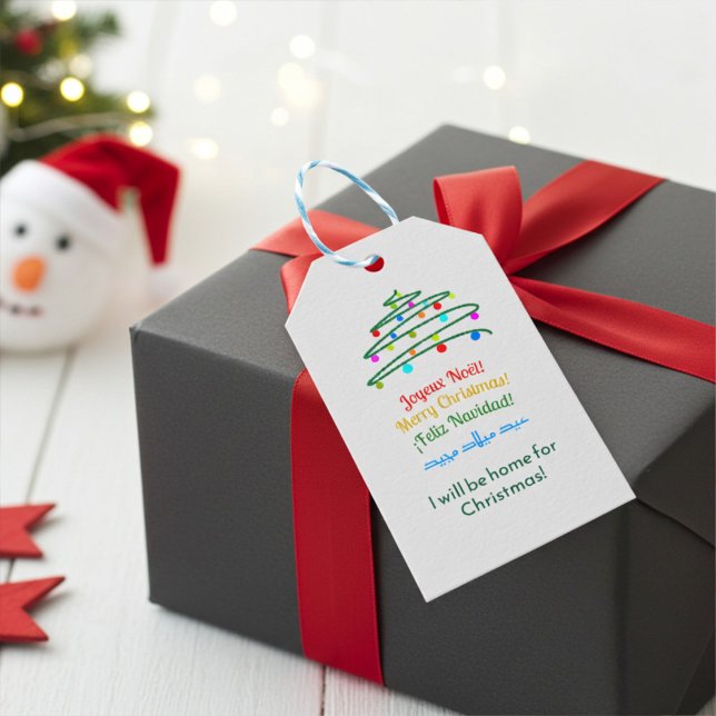 Färgfläckig Joyous Internationell God jul Träd Presentetikett (Skapare uppladdad)