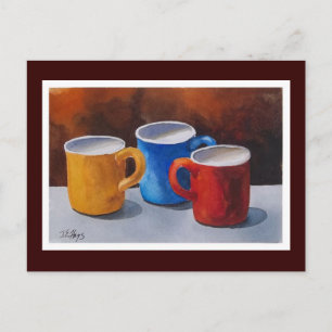 Färgfläckig Kaffe koppar Vykort