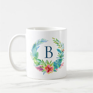 Färgfläckig krans av tropiska blommor kaffemugg