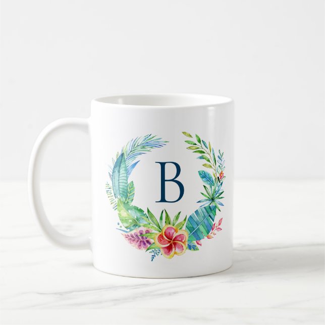 Färgfläckig krans av tropiska blommor kaffemugg (Vänster)
