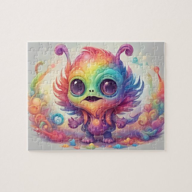 Färgfläckig lillfärgad cute Monster Pussel (Horisontell)