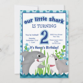 Färgfläckig liten hajstrubb 2:a födelsedag inbjudningar