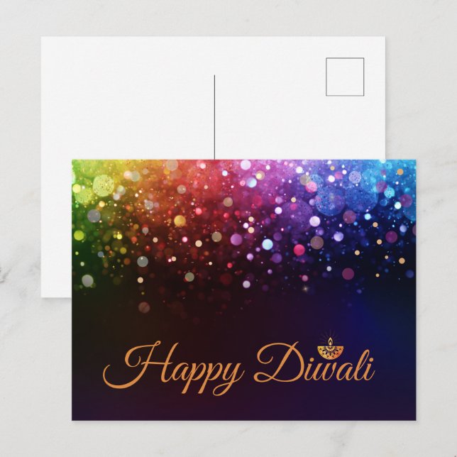 Färgfläckig Ljus Lycklig Diwali Vykort (Fram/baksida)