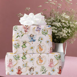 Färgfläckig magisk Blommigt Älvor Guld Glitter Presentpapper