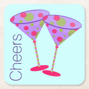 Färgfläckig Martini Glass Party Papper Underlägg Kvadrat