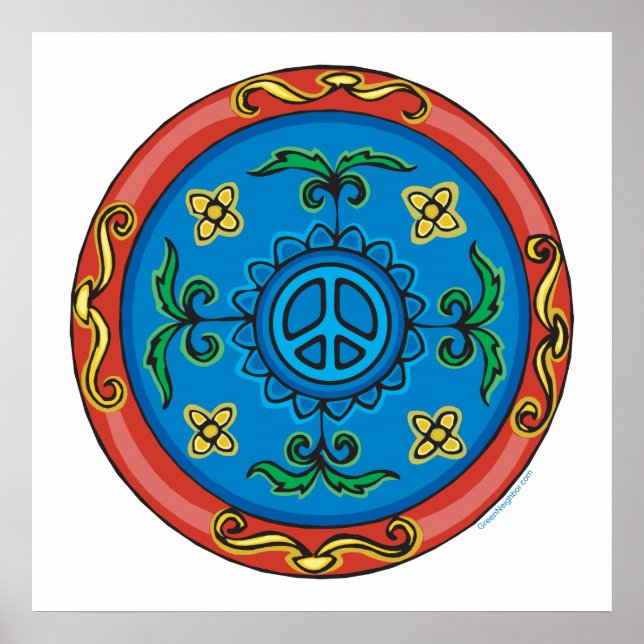 Färgfläckig medalliondesign och Fredstecken Poster (Framsidan)
