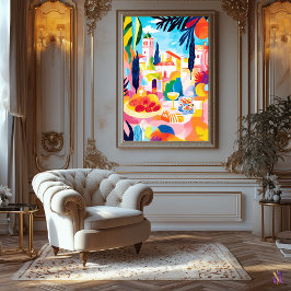 Färgfläckig medelhavsbild i Fauvist Stil Canvastryck