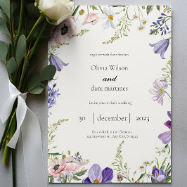 Färgfläckig minimalistisk Wildblomfoto Bröllop Inbjudningar