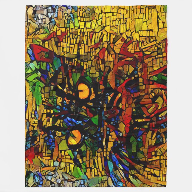 Färgfläckig mosaik Kat Art Prin Fleecefilt (Framsidan)