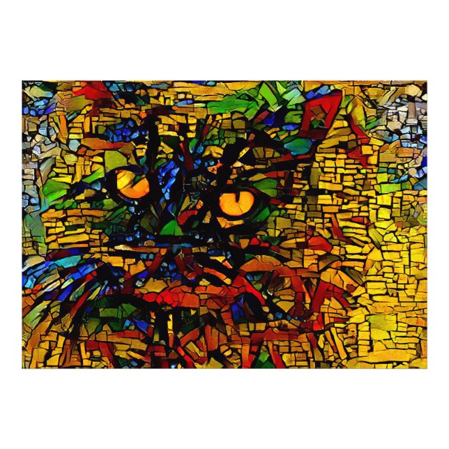 Färgfläckig mosaik Kat Art Prin Fototryck (Framsidan)