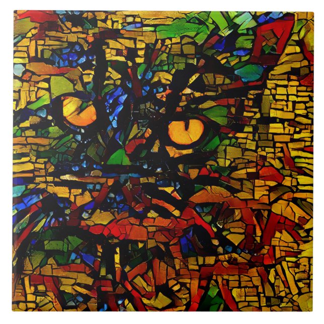 Färgfläckig mosaik Kat Art Prin Kakelplatta (Framsidan)
