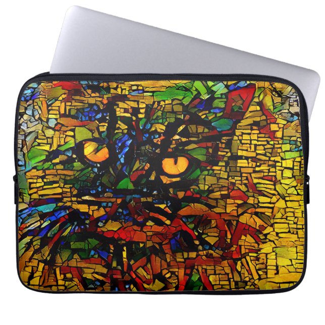 Färgfläckig mosaik Kat Art Prin Laptop Fodral (Framsidan)
