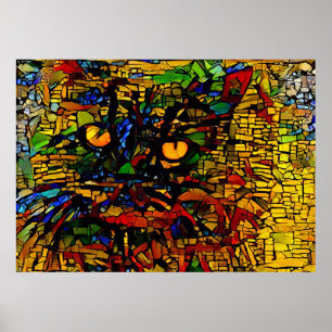 Färgfläckig mosaik Kat Art Prin Poster