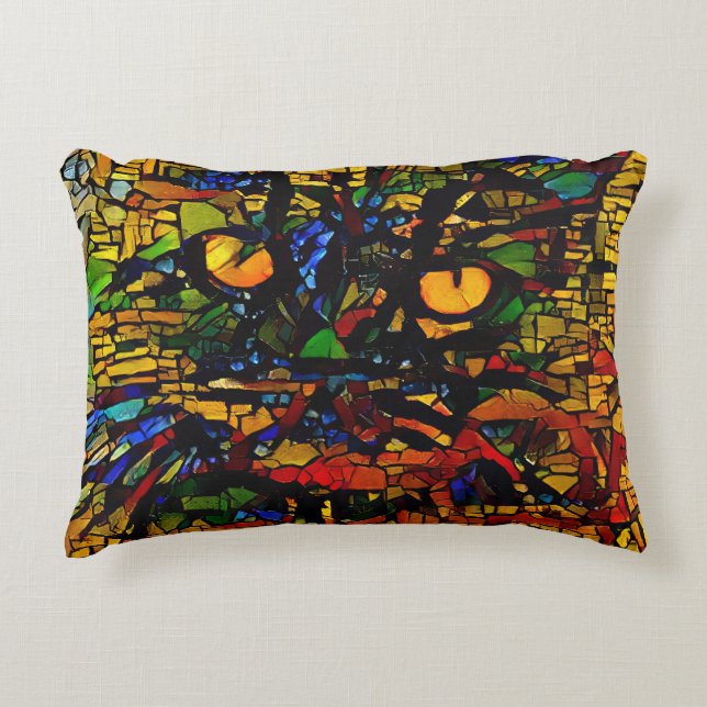 Färgfläckig mosaik Kat Art Prin Prydnadskudde (Framsidan)