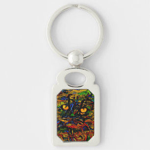 Färgfläckig mosaik Kat Art Prin Rektangulärt Silverfärgad Nyckelring