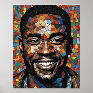 Färgfläckig mosaik Mans Ansikte Wall Art Poster