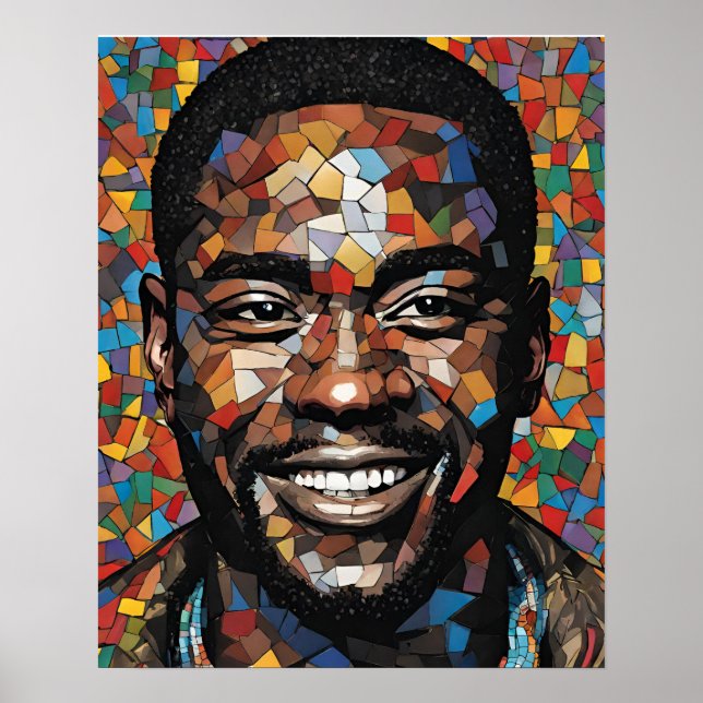 Färgfläckig mosaik Mans Ansikte Wall Art Poster (Framsidan)