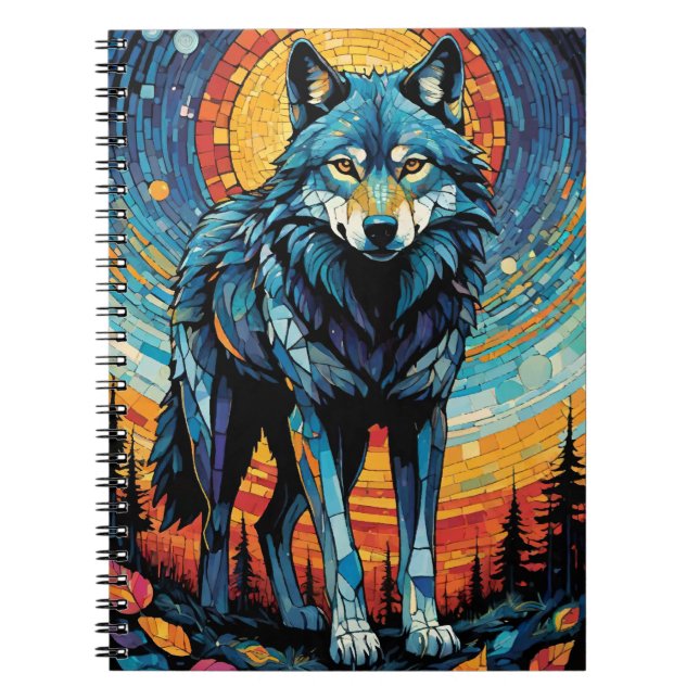 Färgfläckig mosaikillustration av Majestisk Varg Anteckningsbok (Framsidan)