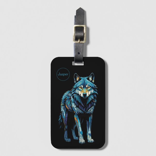 Färgfläckig mosaikillustration av Majestisk Varg Bagagebricka (Framsida vertikal)