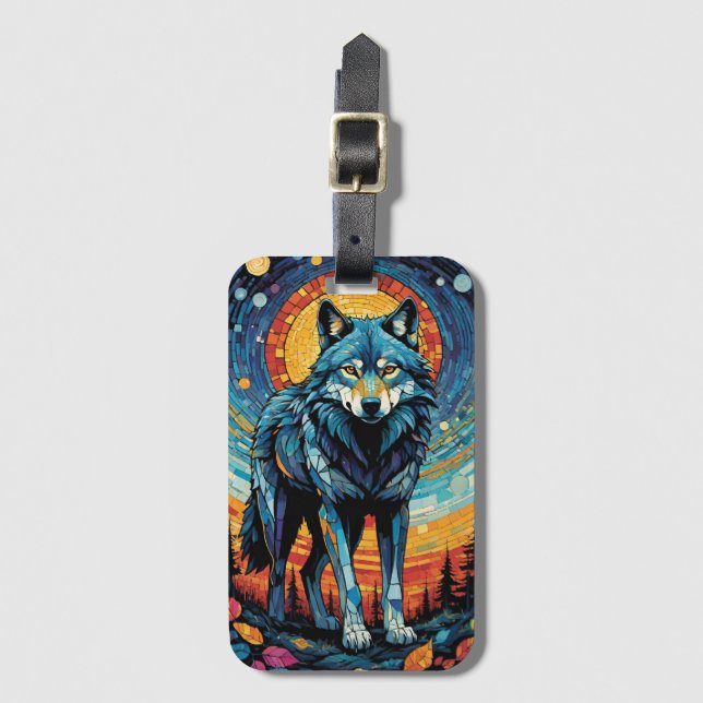 Färgfläckig mosaikillustration av Majestisk Varg Bagagebricka (Framsida vertikal)