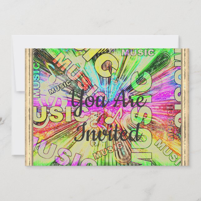 Färgfläckig Musik noter Inbjudningar (Framsida)