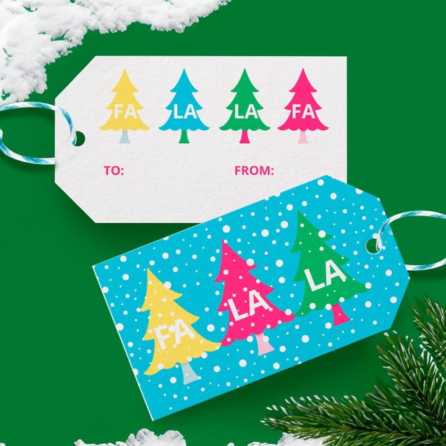 Färgfläckig Neon Fa La Julgran Presentetikett (Colourful Bright Neon Fa La La Christmas Tree Gift Tags)