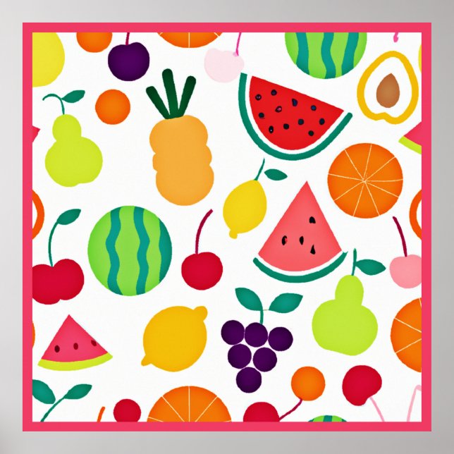 Färgfläckig neon Fruit Fiesta Poster (Framsidan)