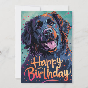 Färgfläckig Newfoundland hund Birthday Julkort