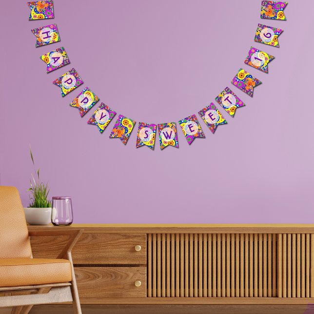 Färgfläckig Paisley Lycklig Sweet sixteen Vimplar (Skapare uppladdad)