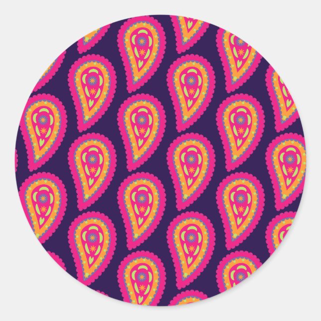 Färgfläckig Paisley Runt Klistermärke (Framsida)
