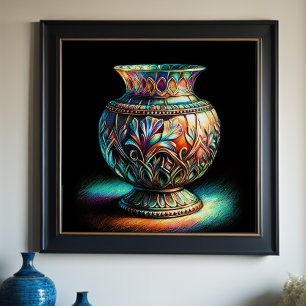 Färgfläckig pastel Teckning Antique Art Glass Vas Poster