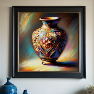 Färgfläckig pastel Teckning Antique Art Glass Vas Poster