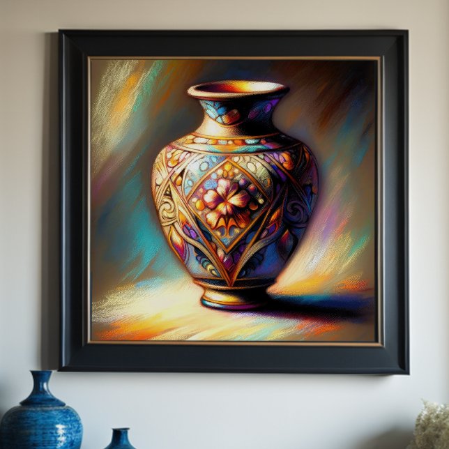 Färgfläckig pastel Teckning Antique Art Glass Vas Poster (Skapare uppladdad)