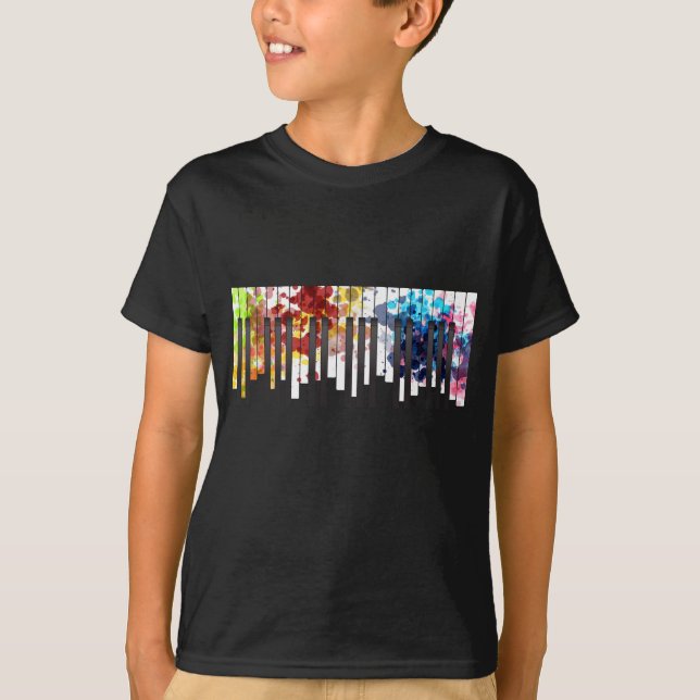 Färgfläckig Piano Nycklar Music Älskare Pianist T Shirt (Framsida)