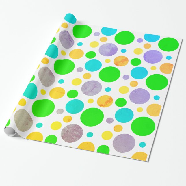 Färgfläckig Polka dots Presentpapper (Utrullad)