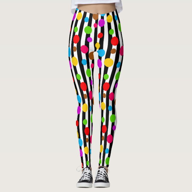 Färgfläckig Polka dots Rand Leggings (Framsida)
