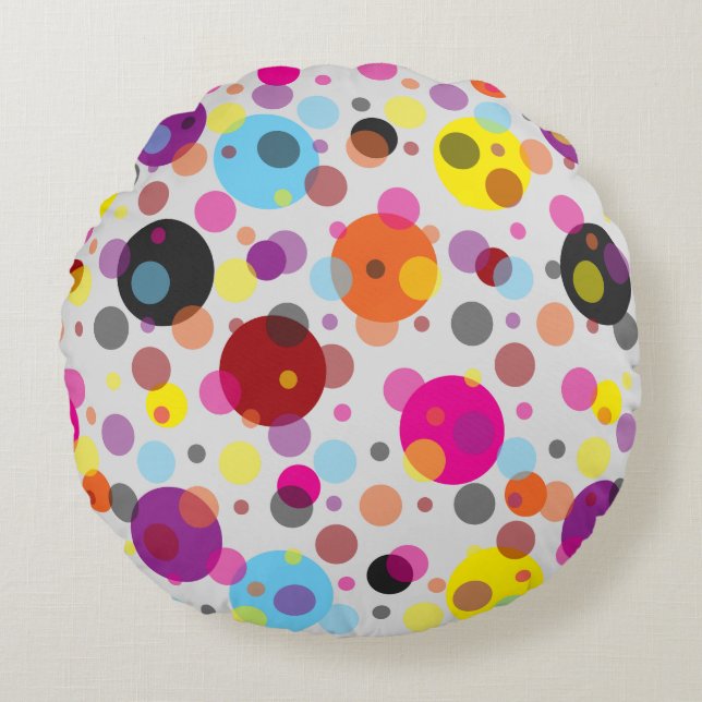 Färgfläckig Polka dots Rund Kudde (Framsidan)