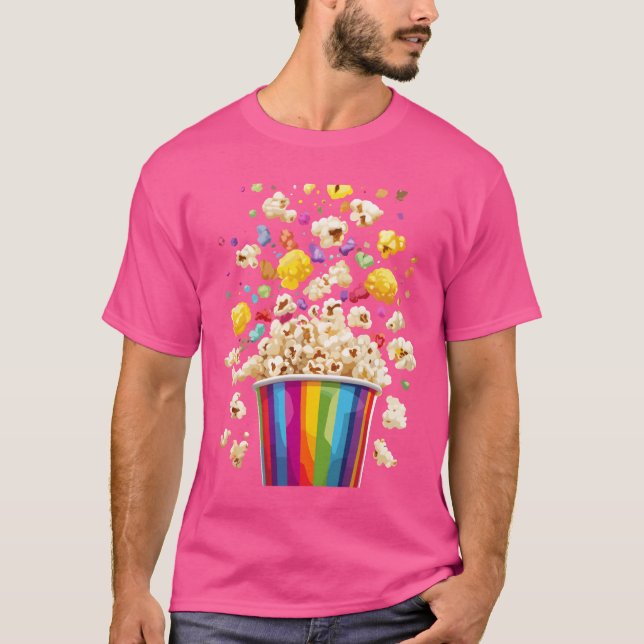 Färgfläckig popcornutbredning från regnbågshämmare t shirt (Framsida)