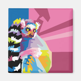 Färgfläckig popkonst Lemur Porträtt Magnet