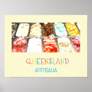 Färgfläckig Queensland Australiens reseutskrift Poster
