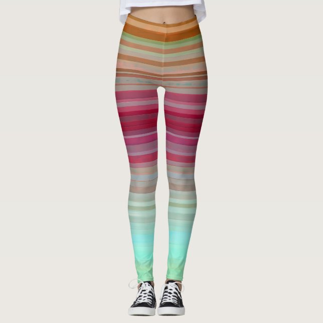 Färgfläckig Rand Färg Mönster Leggings (Framsida)
