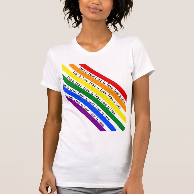 Färgfläckig Rand med Rainbow Lycklig diagonal T Shirt (Framsida)