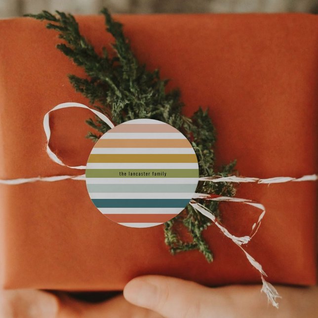 Färgfläckig Rand Runt Klistermärke (Colorful Stripes Classic Round Sticker)